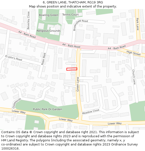 6, GREEN LANE, THATCHAM, RG19 3RG: Location map and indicative extent of plot