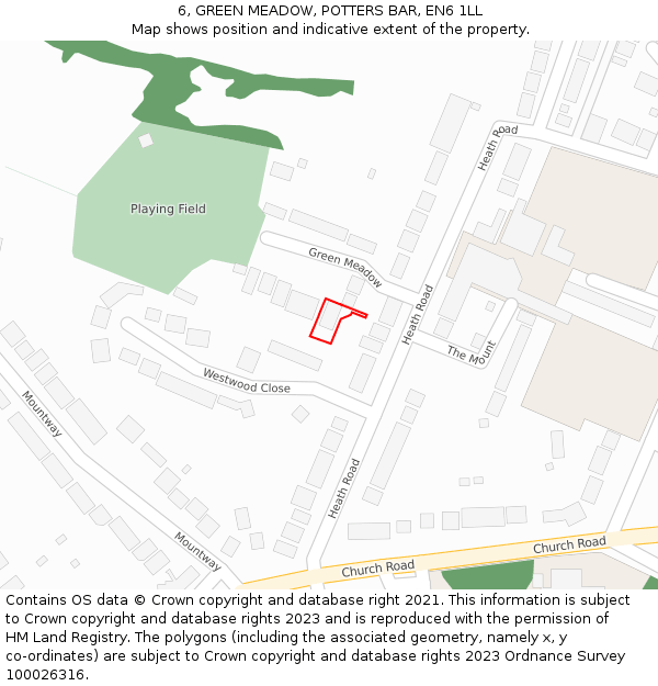 6, GREEN MEADOW, POTTERS BAR, EN6 1LL: Location map and indicative extent of plot