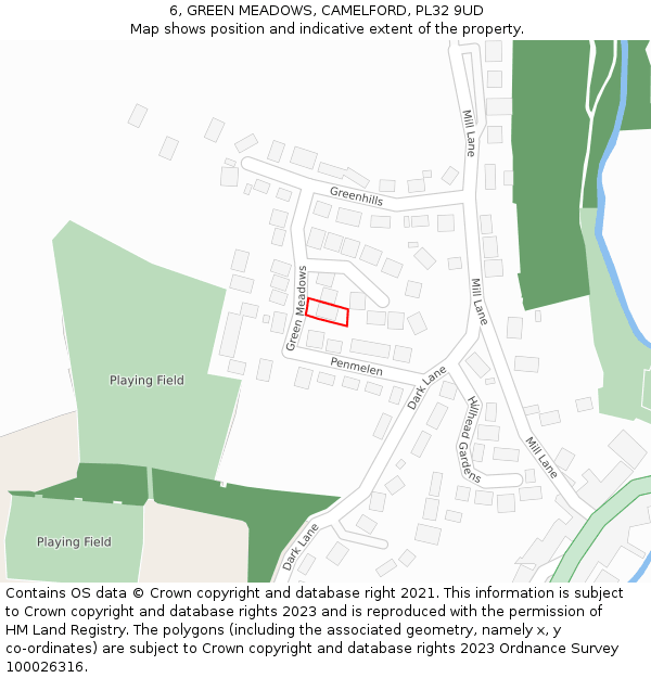 6, GREEN MEADOWS, CAMELFORD, PL32 9UD: Location map and indicative extent of plot