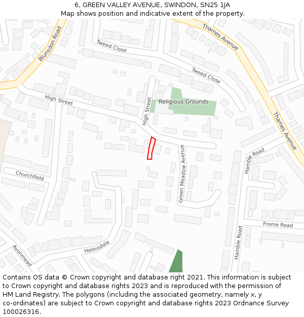 6, GREEN VALLEY AVENUE, SWINDON, SN25 1JA: Location map and indicative extent of plot