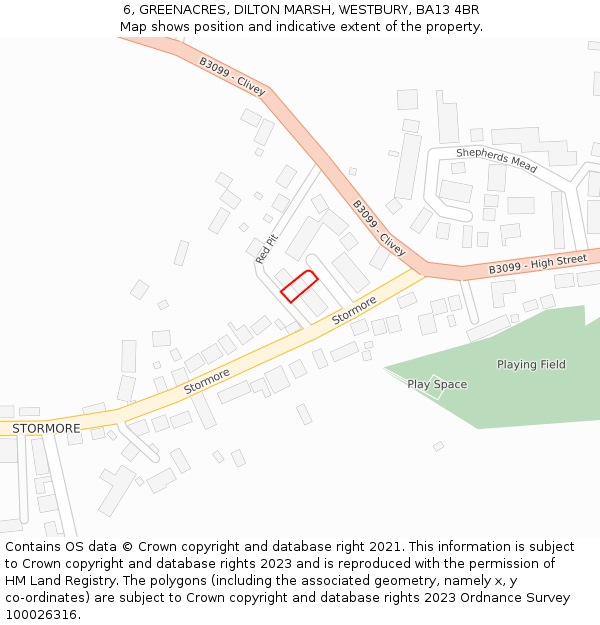 6, GREENACRES, DILTON MARSH, WESTBURY, BA13 4BR: Location map and indicative extent of plot