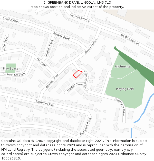 6, GREENBANK DRIVE, LINCOLN, LN6 7LQ: Location map and indicative extent of plot