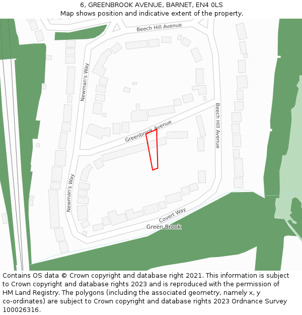6, GREENBROOK AVENUE, BARNET, EN4 0LS: Location map and indicative extent of plot