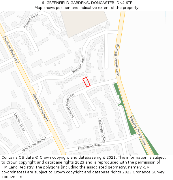 6, GREENFIELD GARDENS, DONCASTER, DN4 6TF: Location map and indicative extent of plot