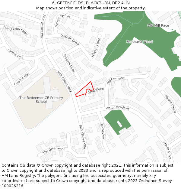 6, GREENFIELDS, BLACKBURN, BB2 4UN: Location map and indicative extent of plot
