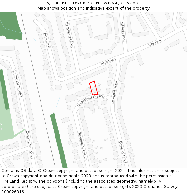 6, GREENFIELDS CRESCENT, WIRRAL, CH62 6DH: Location map and indicative extent of plot