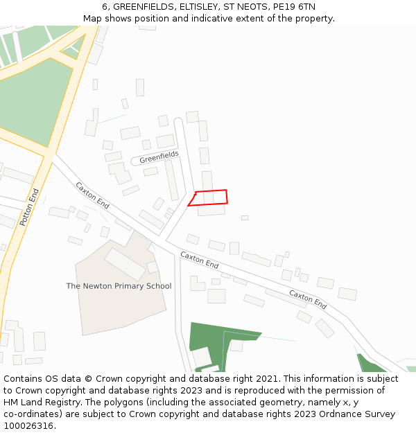 6, GREENFIELDS, ELTISLEY, ST NEOTS, PE19 6TN: Location map and indicative extent of plot