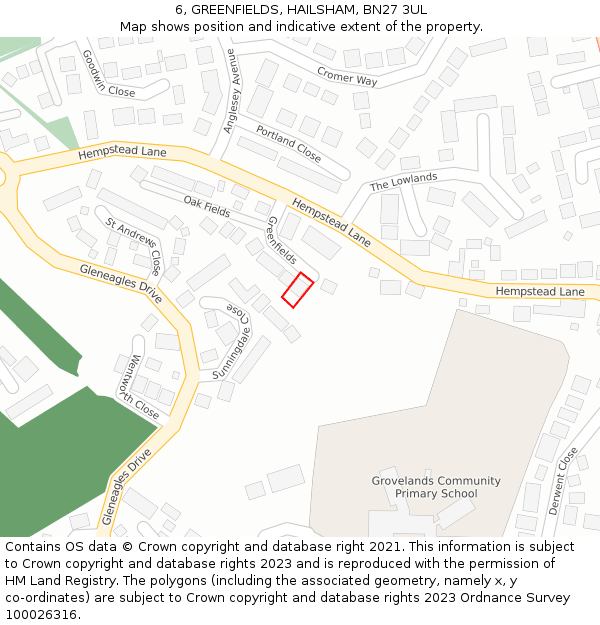 6, GREENFIELDS, HAILSHAM, BN27 3UL: Location map and indicative extent of plot