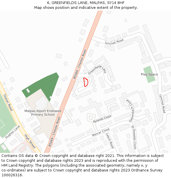 6, GREENFIELDS LANE, MALPAS, SY14 8HF: Location map and indicative extent of plot