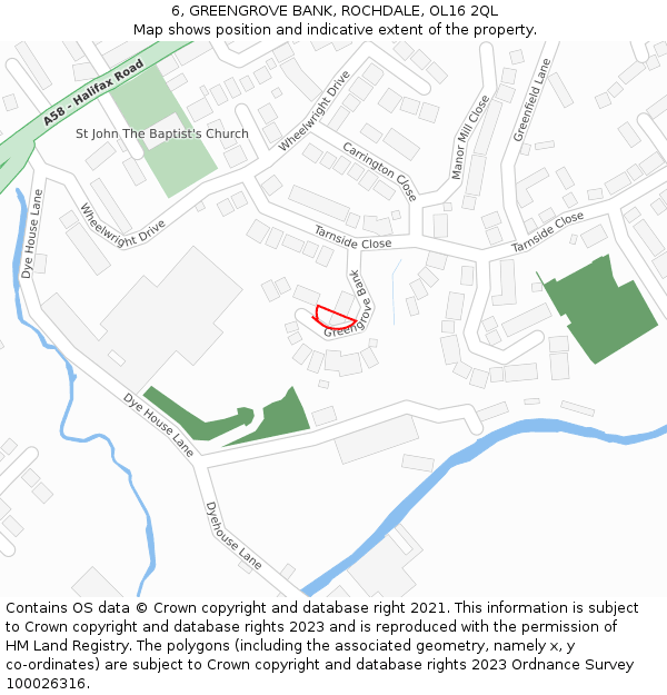 6, GREENGROVE BANK, ROCHDALE, OL16 2QL: Location map and indicative extent of plot