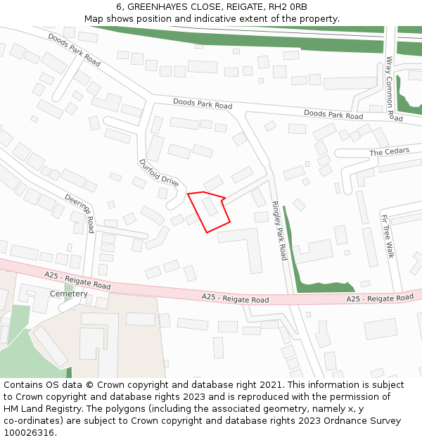 6, GREENHAYES CLOSE, REIGATE, RH2 0RB: Location map and indicative extent of plot
