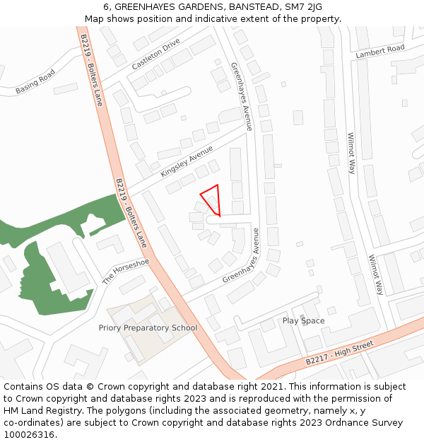 6, GREENHAYES GARDENS, BANSTEAD, SM7 2JG: Location map and indicative extent of plot