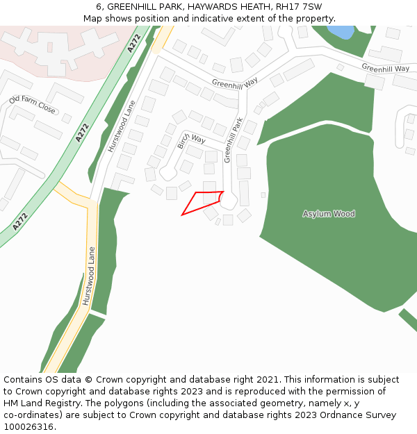 6, GREENHILL PARK, HAYWARDS HEATH, RH17 7SW: Location map and indicative extent of plot