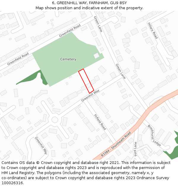 6, GREENHILL WAY, FARNHAM, GU9 8SY: Location map and indicative extent of plot