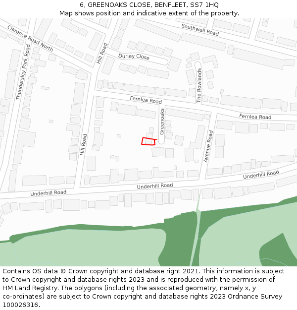 6, GREENOAKS CLOSE, BENFLEET, SS7 1HQ: Location map and indicative extent of plot