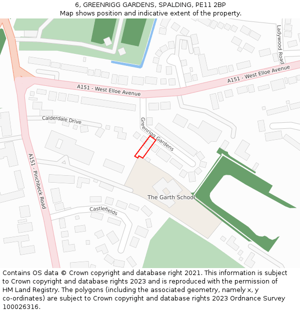 6, GREENRIGG GARDENS, SPALDING, PE11 2BP: Location map and indicative extent of plot