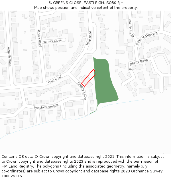 6, GREENS CLOSE, EASTLEIGH, SO50 8JH: Location map and indicative extent of plot