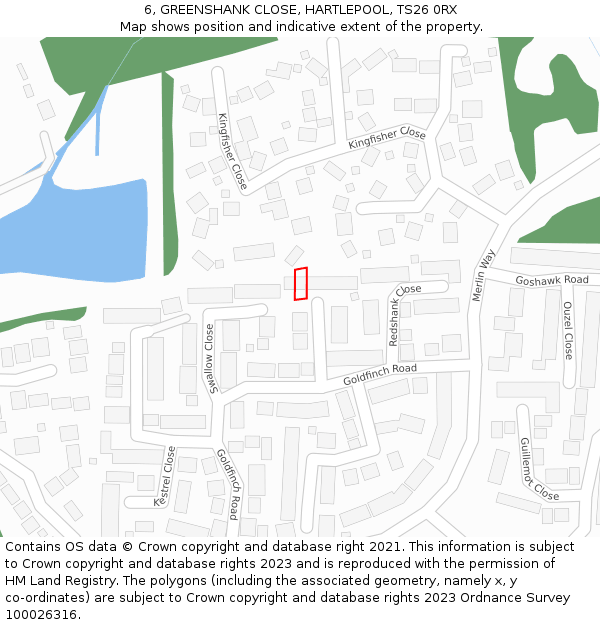 6, GREENSHANK CLOSE, HARTLEPOOL, TS26 0RX: Location map and indicative extent of plot