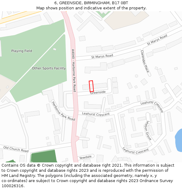 6, GREENSIDE, BIRMINGHAM, B17 0BT: Location map and indicative extent of plot