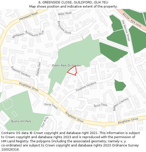 6, GREENSIDE CLOSE, GUILDFORD, GU4 7EU: Location map and indicative extent of plot