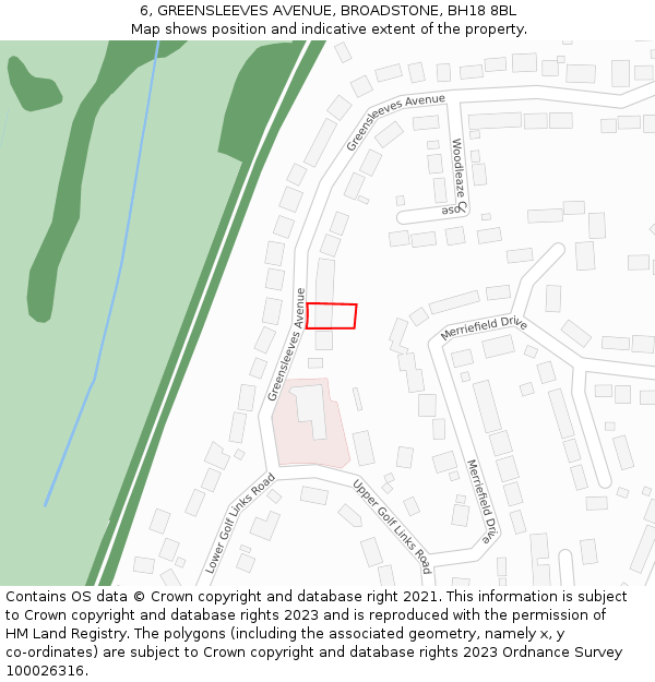 6, GREENSLEEVES AVENUE, BROADSTONE, BH18 8BL: Location map and indicative extent of plot