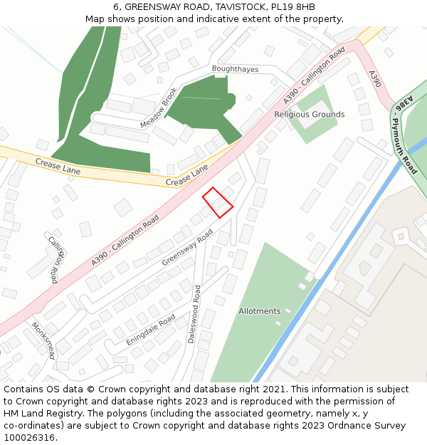 6, GREENSWAY ROAD, TAVISTOCK, PL19 8HB: Location map and indicative extent of plot