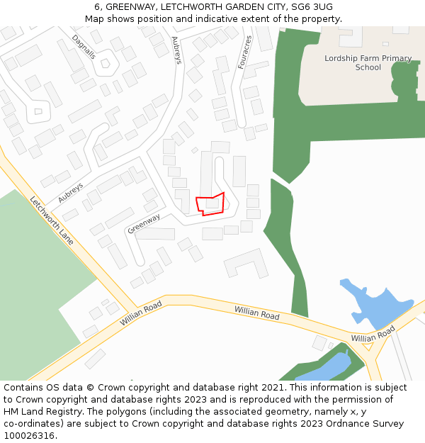 6, GREENWAY, LETCHWORTH GARDEN CITY, SG6 3UG: Location map and indicative extent of plot