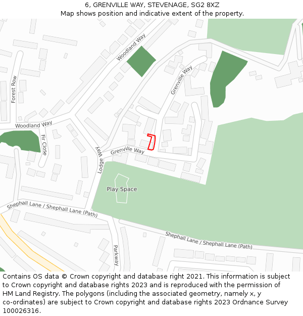 6, GRENVILLE WAY, STEVENAGE, SG2 8XZ: Location map and indicative extent of plot