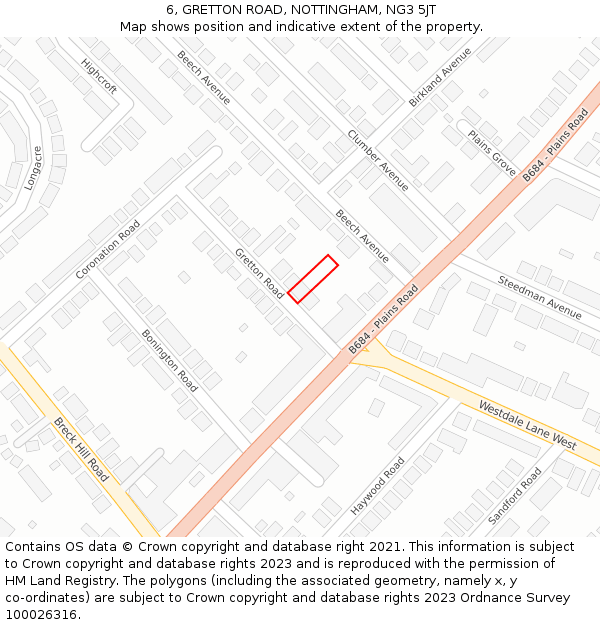 6, GRETTON ROAD, NOTTINGHAM, NG3 5JT: Location map and indicative extent of plot