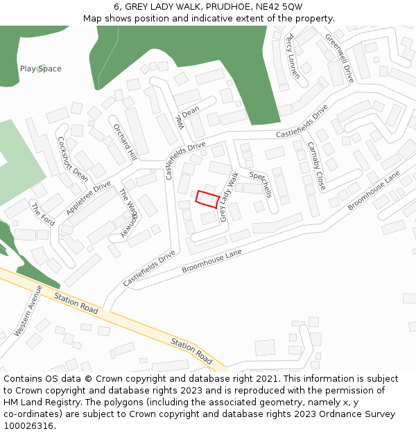 6, GREY LADY WALK, PRUDHOE, NE42 5QW: Location map and indicative extent of plot