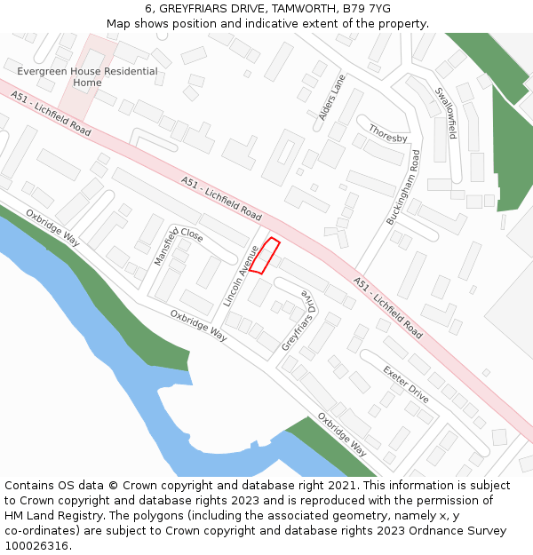 6, GREYFRIARS DRIVE, TAMWORTH, B79 7YG: Location map and indicative extent of plot