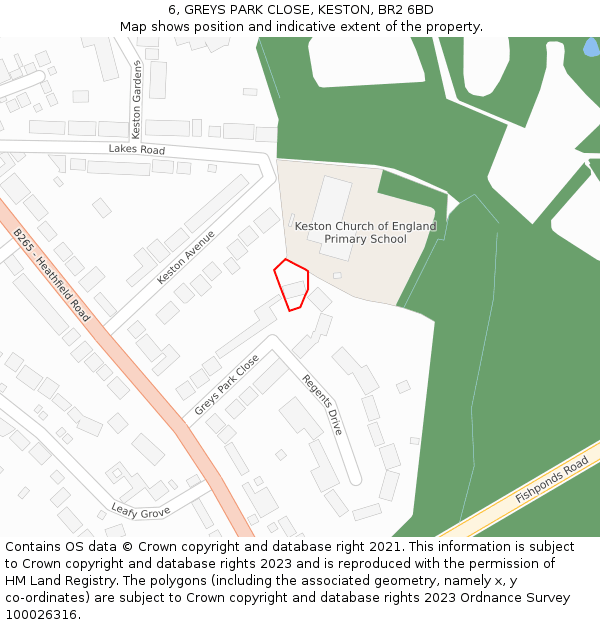 6, GREYS PARK CLOSE, KESTON, BR2 6BD: Location map and indicative extent of plot
