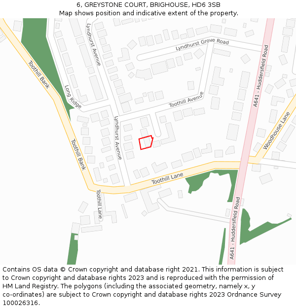 6, GREYSTONE COURT, BRIGHOUSE, HD6 3SB: Location map and indicative extent of plot