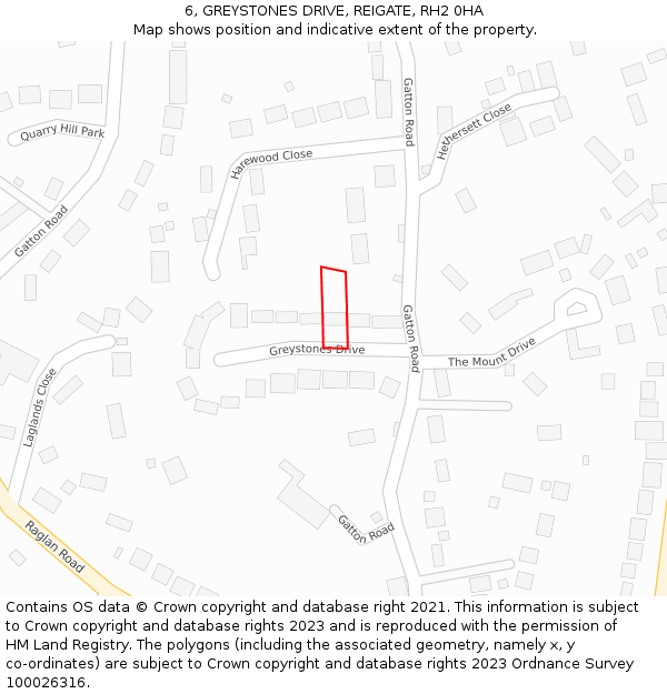 6, GREYSTONES DRIVE, REIGATE, RH2 0HA: Location map and indicative extent of plot