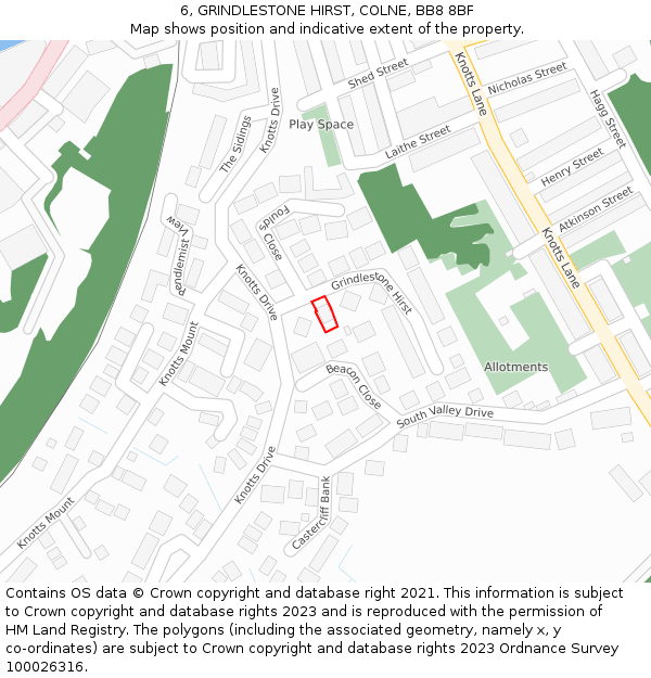 6, GRINDLESTONE HIRST, COLNE, BB8 8BF: Location map and indicative extent of plot