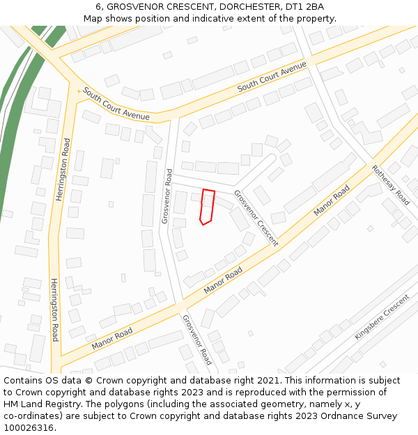 6, GROSVENOR CRESCENT, DORCHESTER, DT1 2BA: Location map and indicative extent of plot