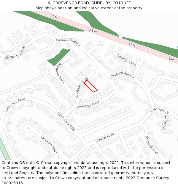 6, GROSVENOR ROAD, SUDBURY, CO10 1FE: Location map and indicative extent of plot