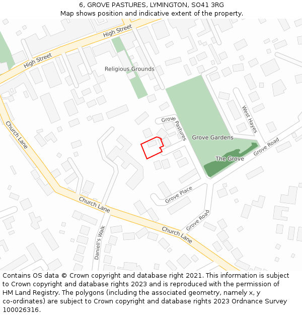 6, GROVE PASTURES, LYMINGTON, SO41 3RG: Location map and indicative extent of plot