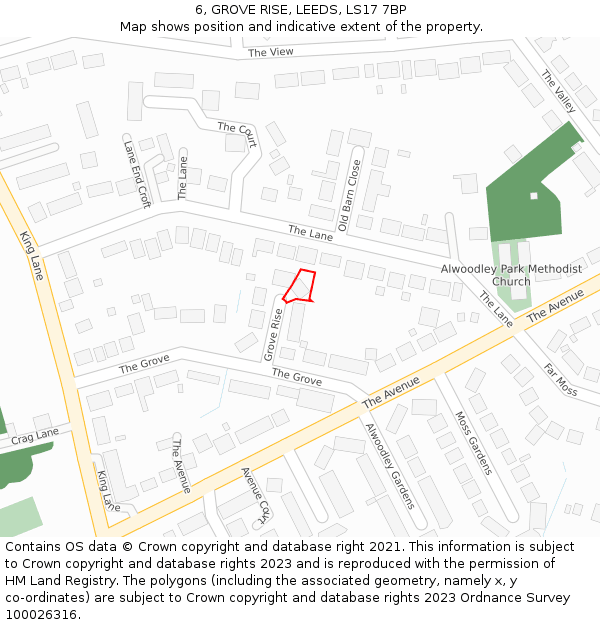6, GROVE RISE, LEEDS, LS17 7BP: Location map and indicative extent of plot