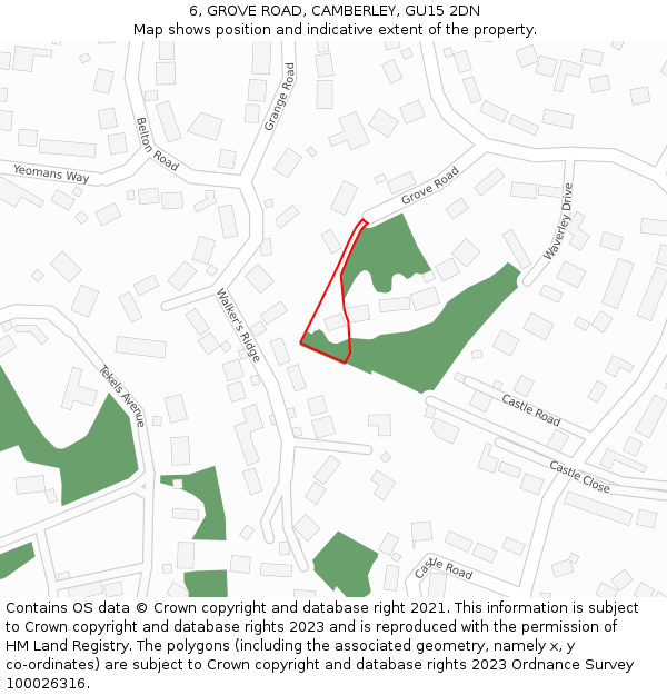 6, GROVE ROAD, CAMBERLEY, GU15 2DN: Location map and indicative extent of plot