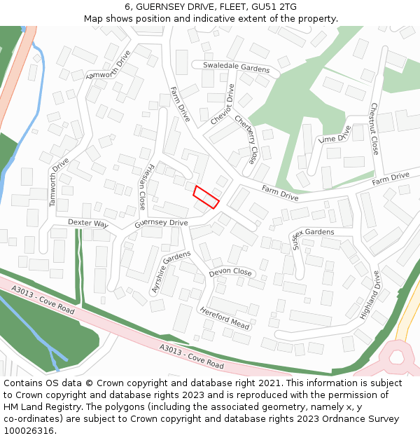 6, GUERNSEY DRIVE, FLEET, GU51 2TG: Location map and indicative extent of plot