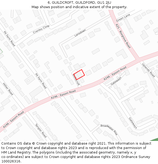 6, GUILDCROFT, GUILDFORD, GU1 2JU: Location map and indicative extent of plot