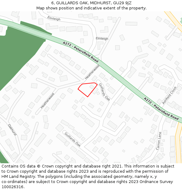 6, GUILLARDS OAK, MIDHURST, GU29 9JZ: Location map and indicative extent of plot