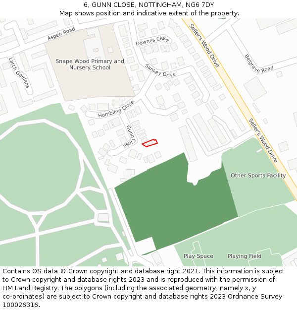 6, GUNN CLOSE, NOTTINGHAM, NG6 7DY: Location map and indicative extent of plot