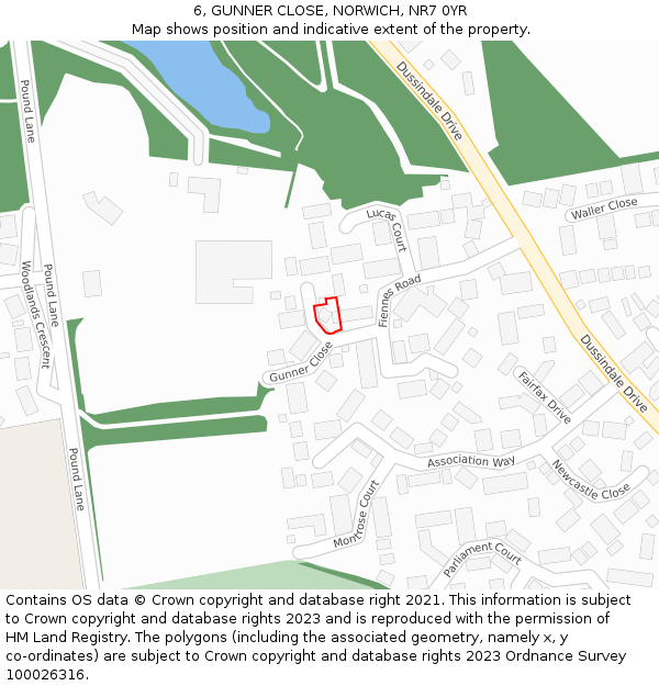 6, GUNNER CLOSE, NORWICH, NR7 0YR: Location map and indicative extent of plot