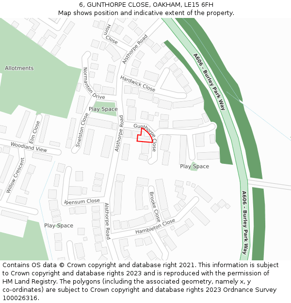 6, GUNTHORPE CLOSE, OAKHAM, LE15 6FH: Location map and indicative extent of plot