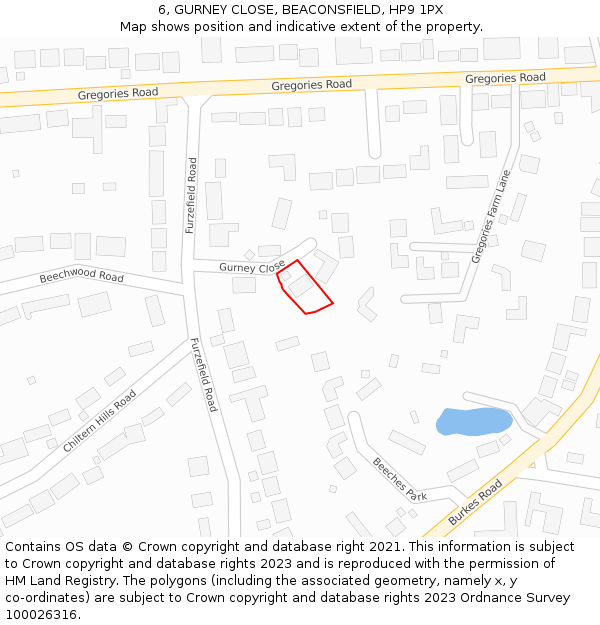 6, GURNEY CLOSE, BEACONSFIELD, HP9 1PX: Location map and indicative extent of plot