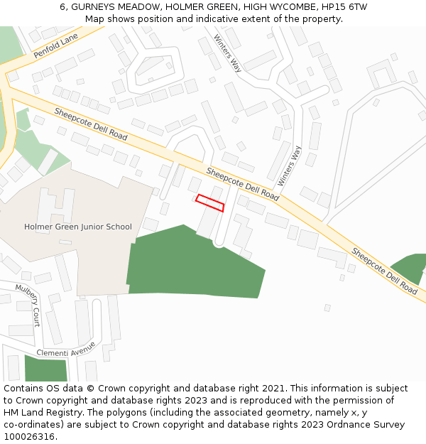 6, GURNEYS MEADOW, HOLMER GREEN, HIGH WYCOMBE, HP15 6TW: Location map and indicative extent of plot