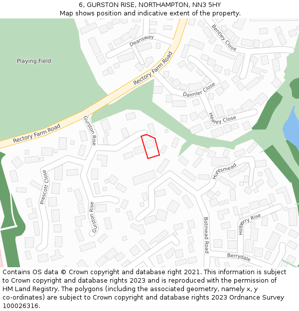 6, GURSTON RISE, NORTHAMPTON, NN3 5HY: Location map and indicative extent of plot