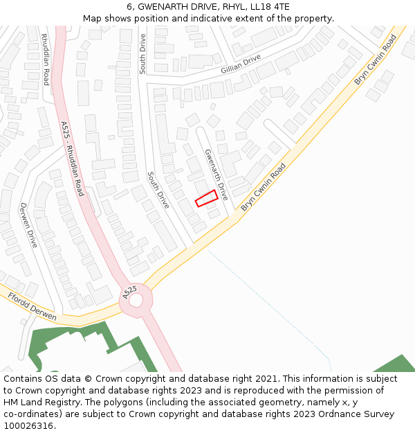 6, GWENARTH DRIVE, RHYL, LL18 4TE: Location map and indicative extent of plot